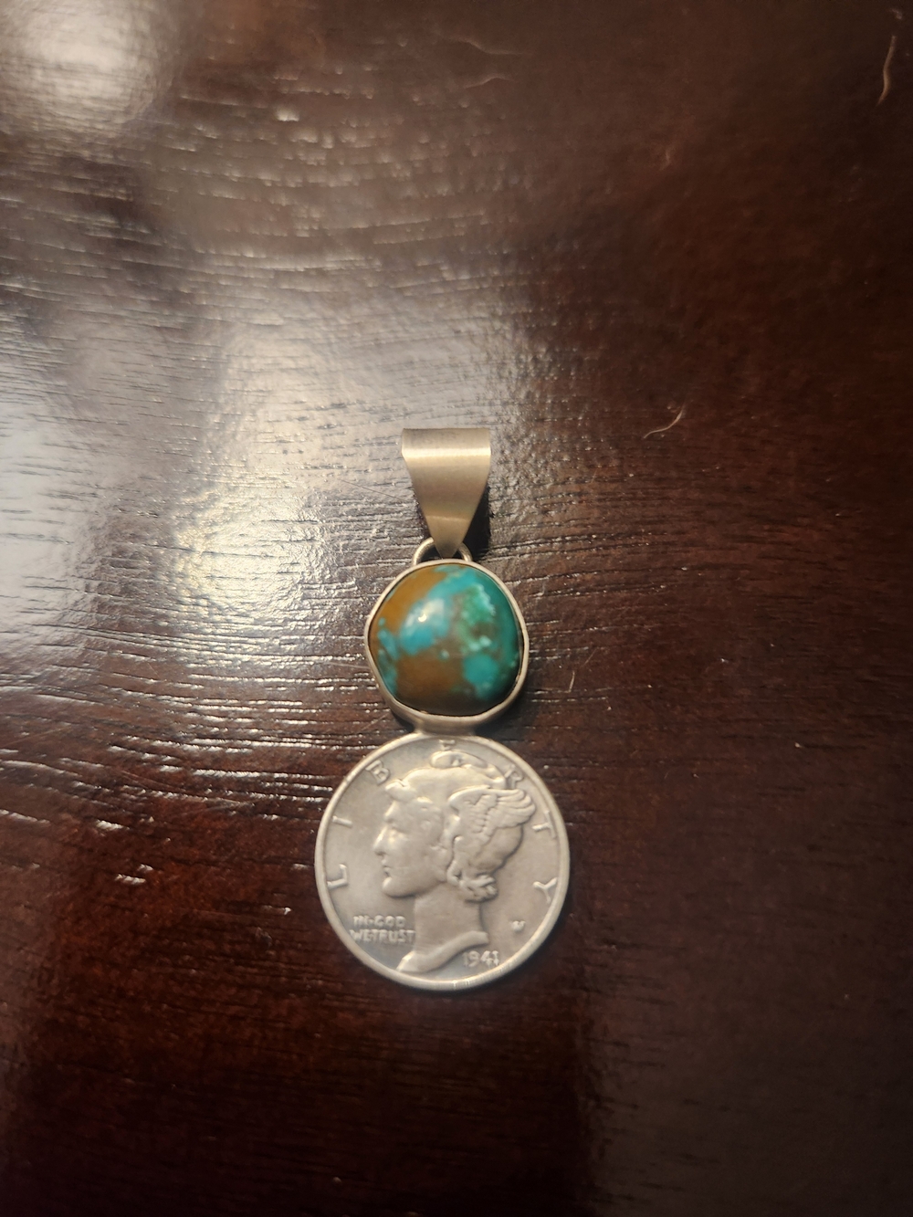 Sterling Silver Kingman Turquoise Mercury Dime Pendant